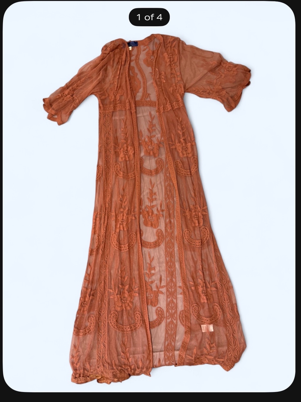 Embroidered Sheer Maxi Duster in Rust